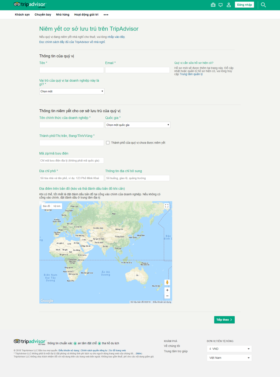 Hoàn thiện đầy đủ thông tin của khách sạn vào ô