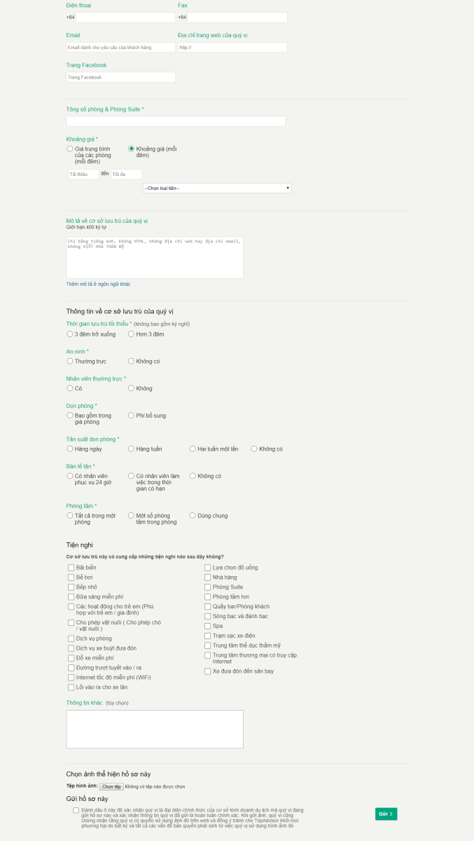 Cung cấp những thông tin chi tiết về khách sạn