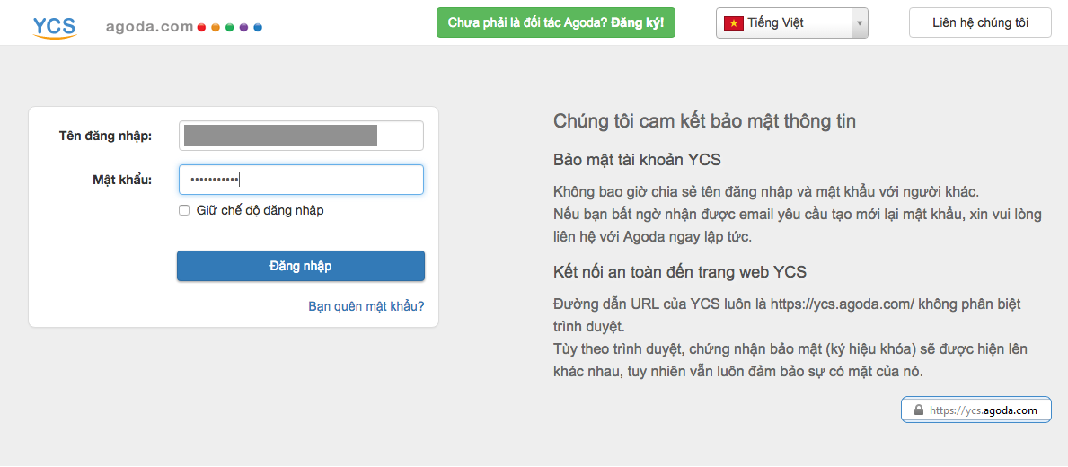 Đăng nhập tài khoản Agoda