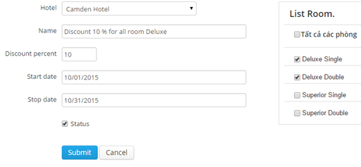 Thiết lập giảm giá theo từng phòng